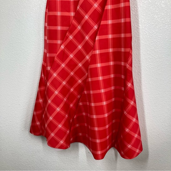 Asos peanut Girls One Shoulder Plaid Midi Dress Size 2 Red shawl Sleeve NWT - Picture 5 of 16
